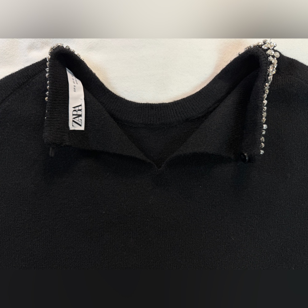Zara Jewel Neck Black Knit Sweater Small EUC - Picture 9 of 13